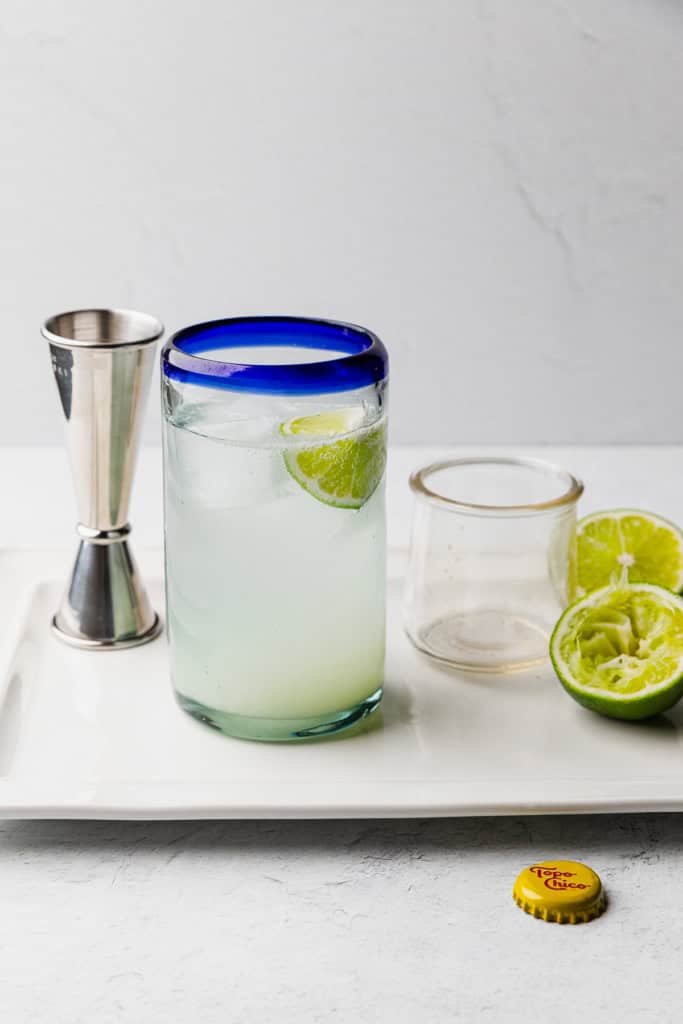 Texas ranch water recipe made in a high ball glass.
