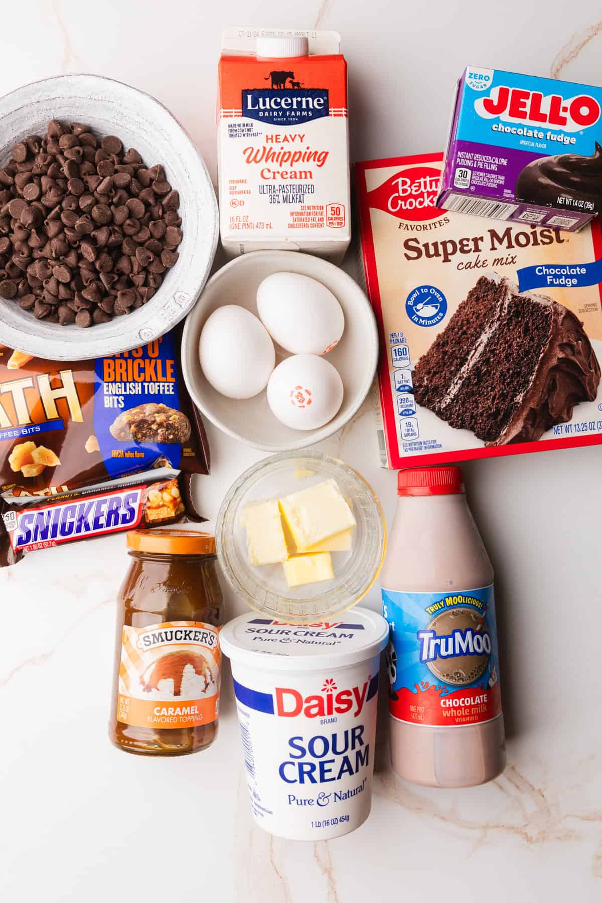 Ingredients to make the chocolate dream cake.