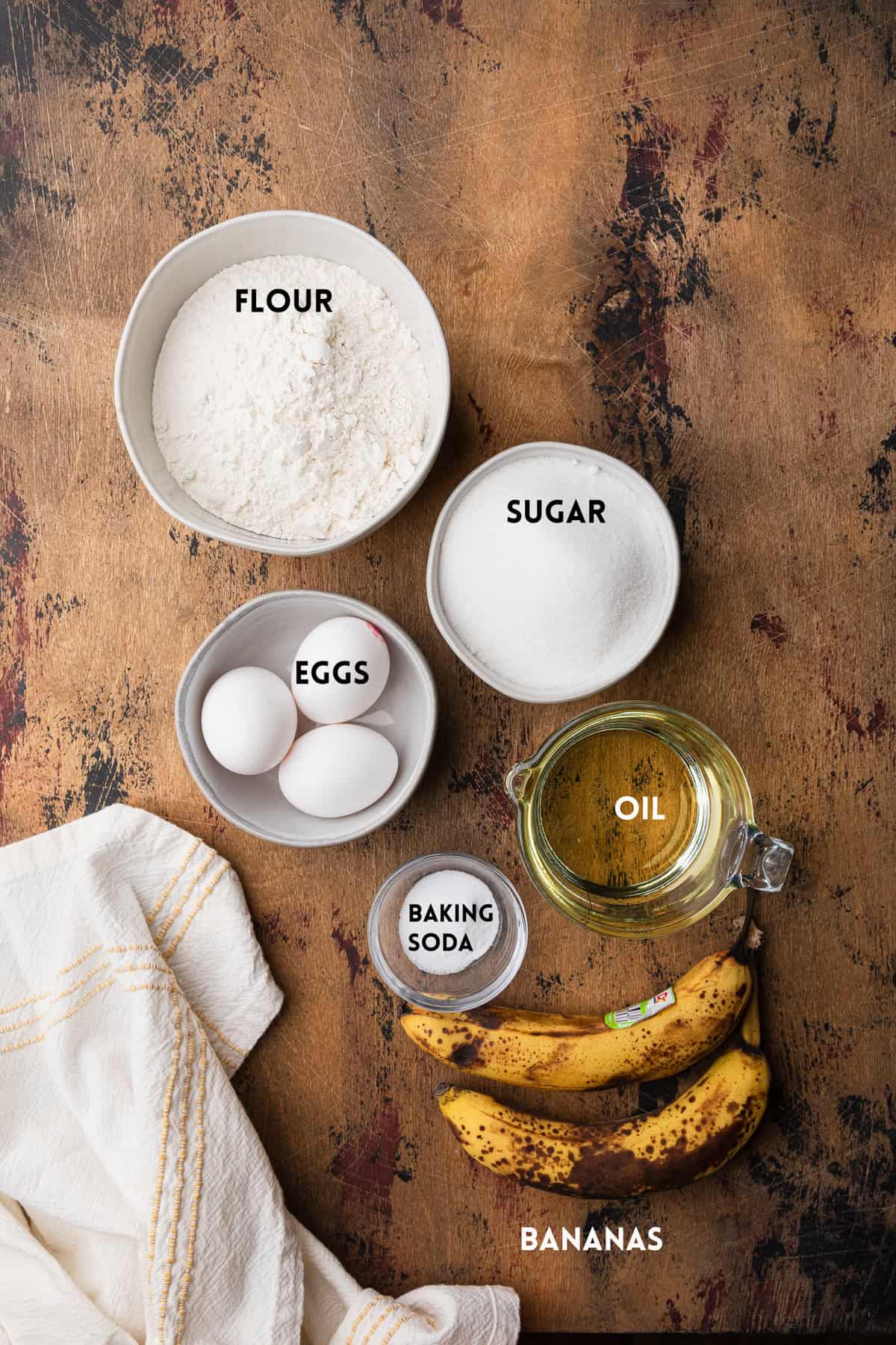 Ingredients to make banana bread.