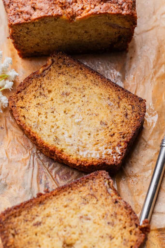 Slices of banana bread.