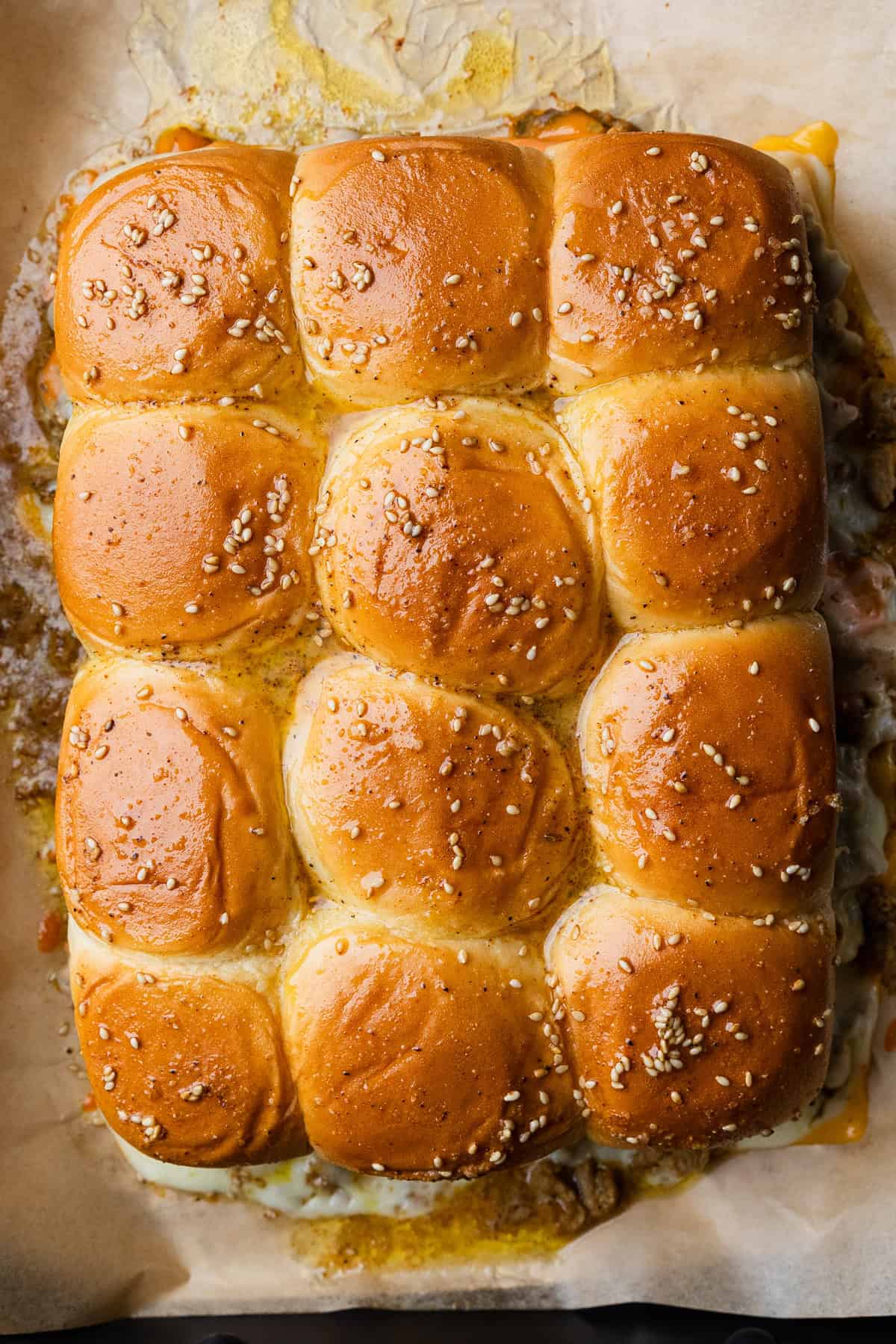 The turkey burger sliders after baking.