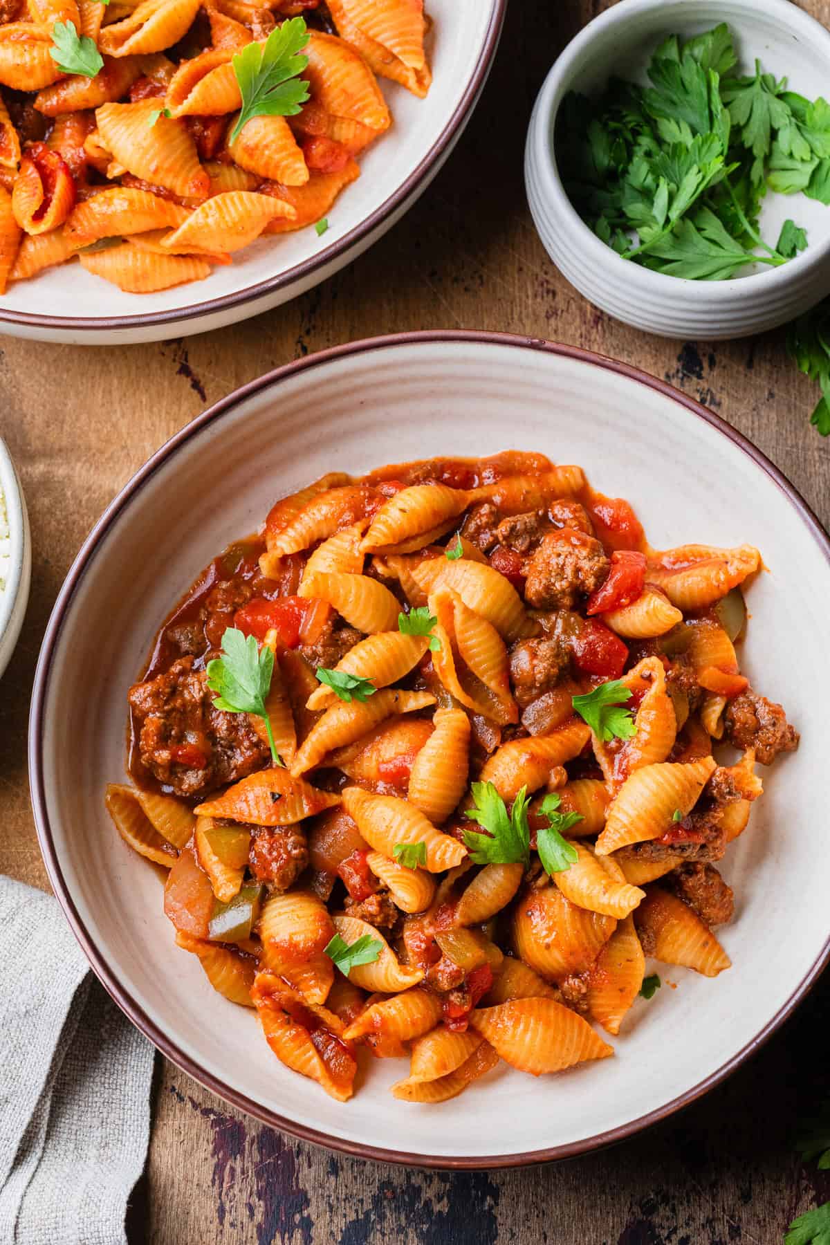 American chop suey with ground beef.