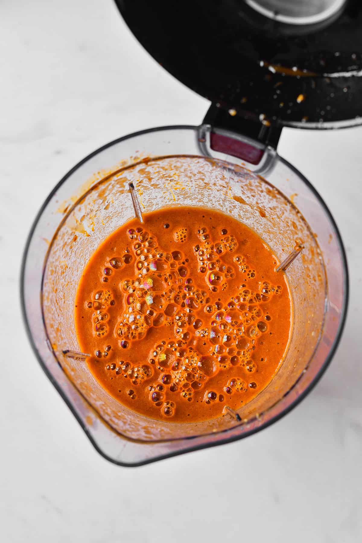 Blended sauce in pitcher.