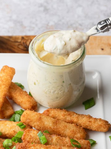 A jar of homemade tartar sauce.