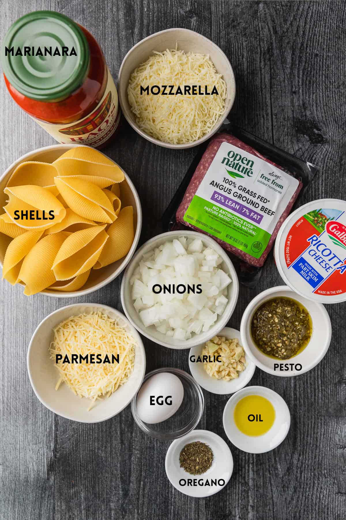 Ingredients to make stuffed shells.