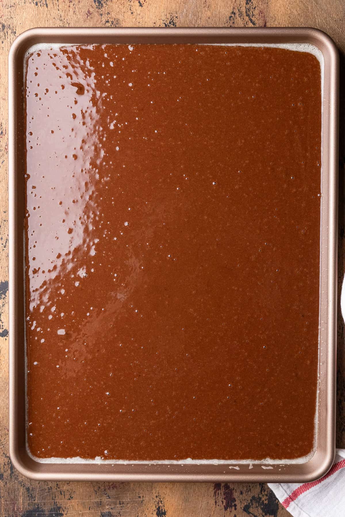 Chocolate sheet cake before baking.