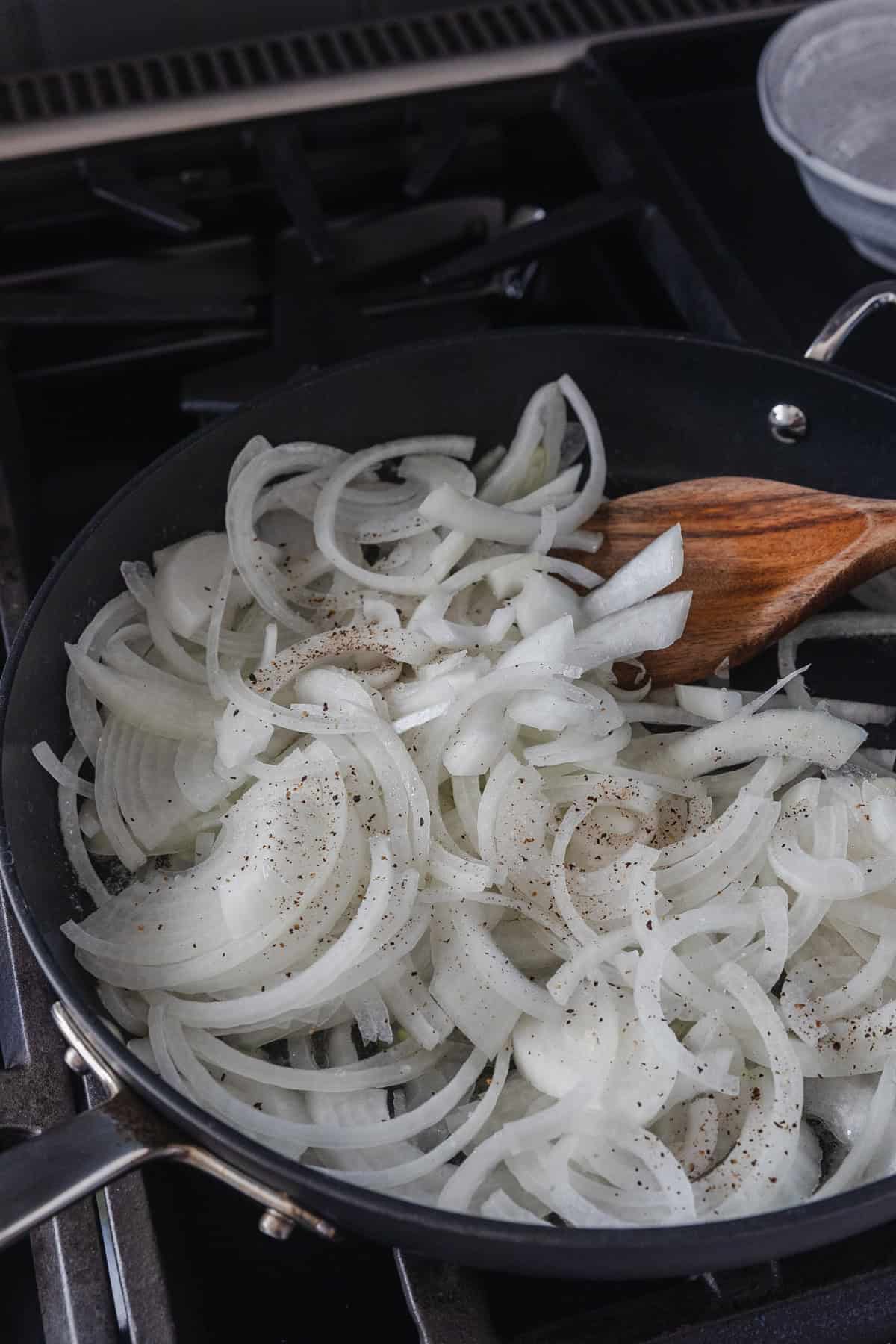 Cooking onions.