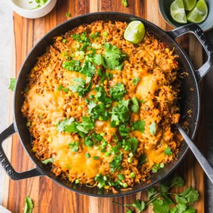 Ground beef salsa rice skillet meal.