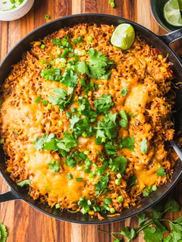 Ground beef salsa rice skillet meal.