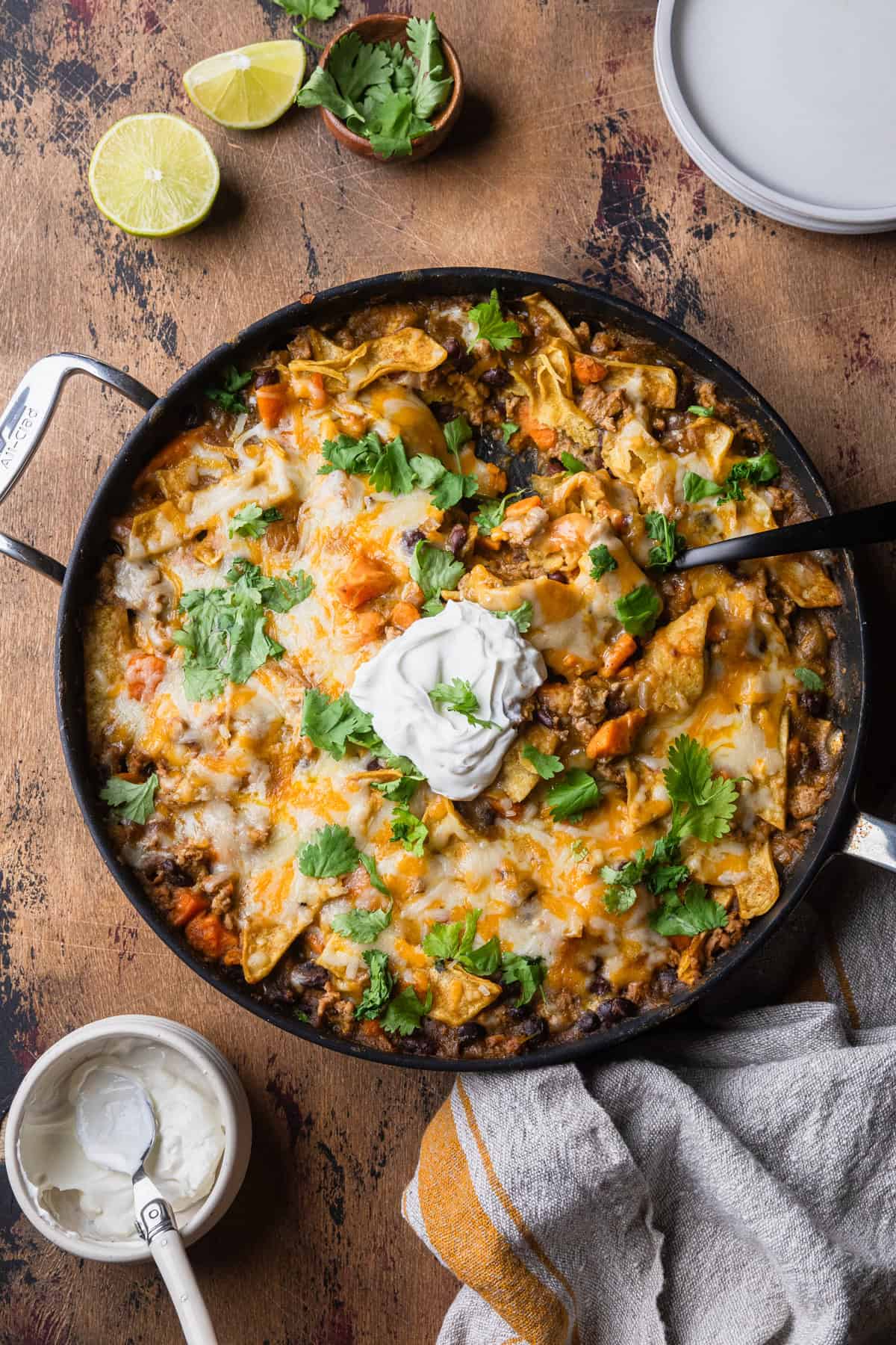 The completed turkey enchilada one pan meal.