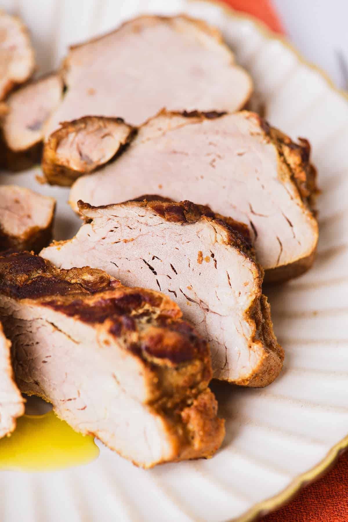 Sliced pork tenderloin.