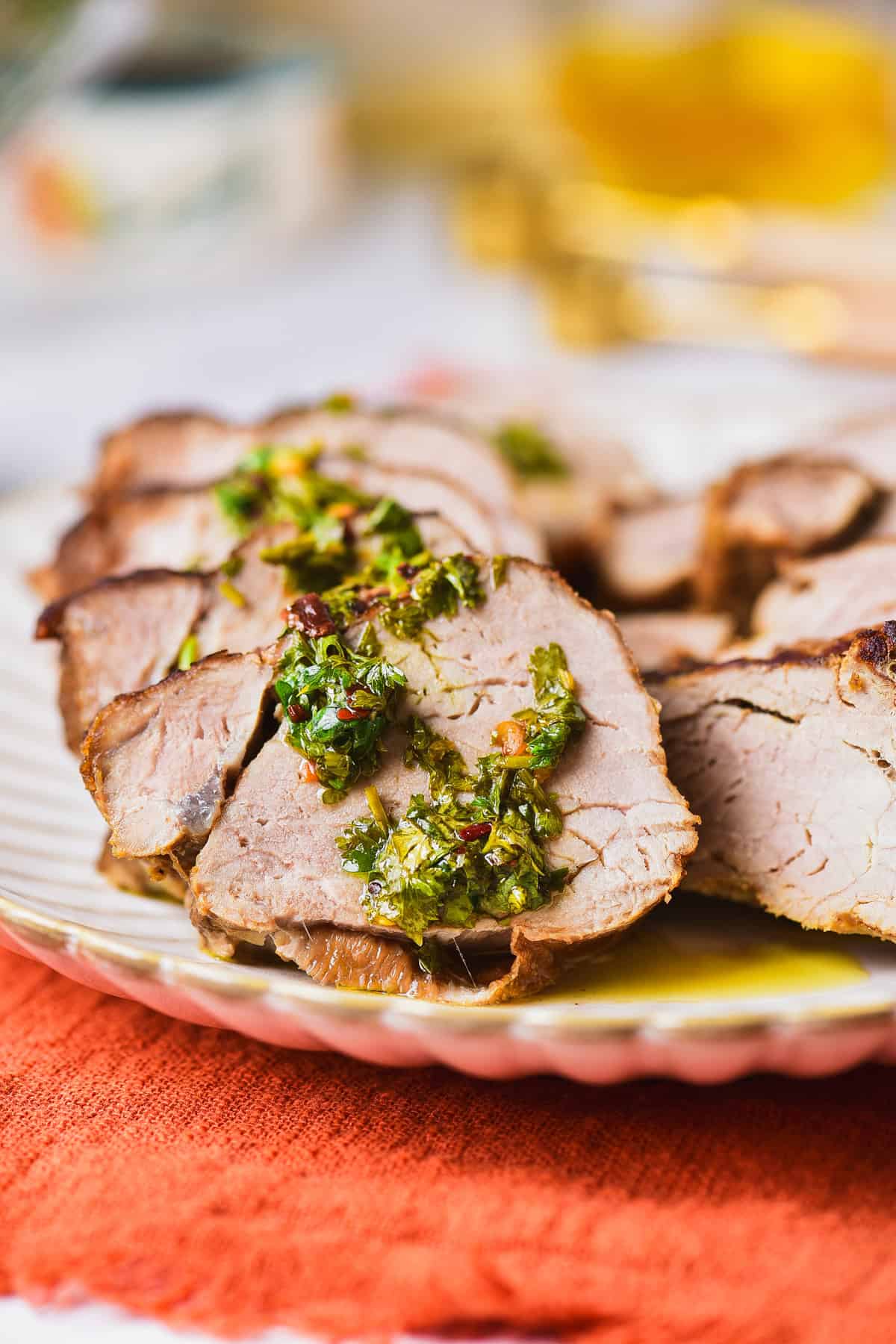 A plate of grilled pork tenderloin.