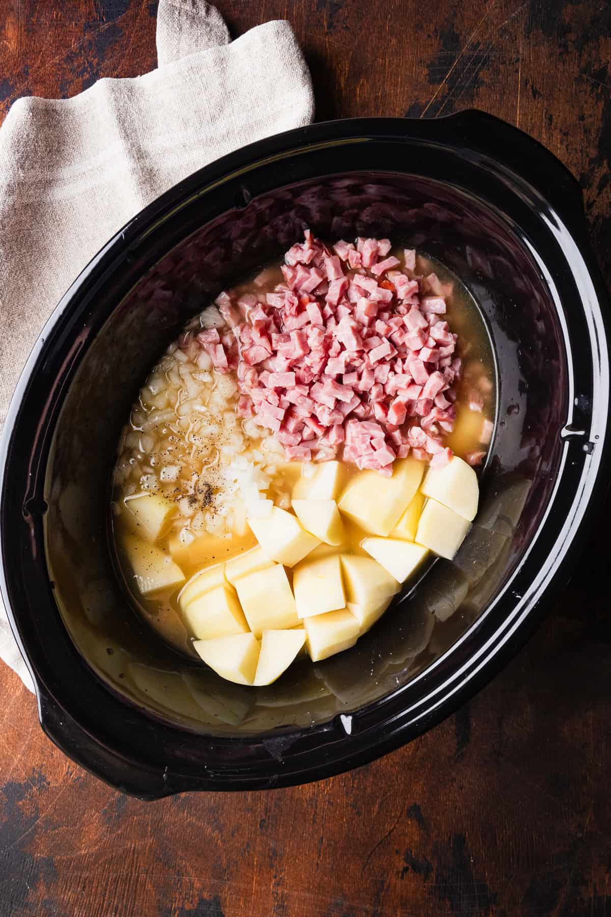 Recipe ingredients in the crockpot.