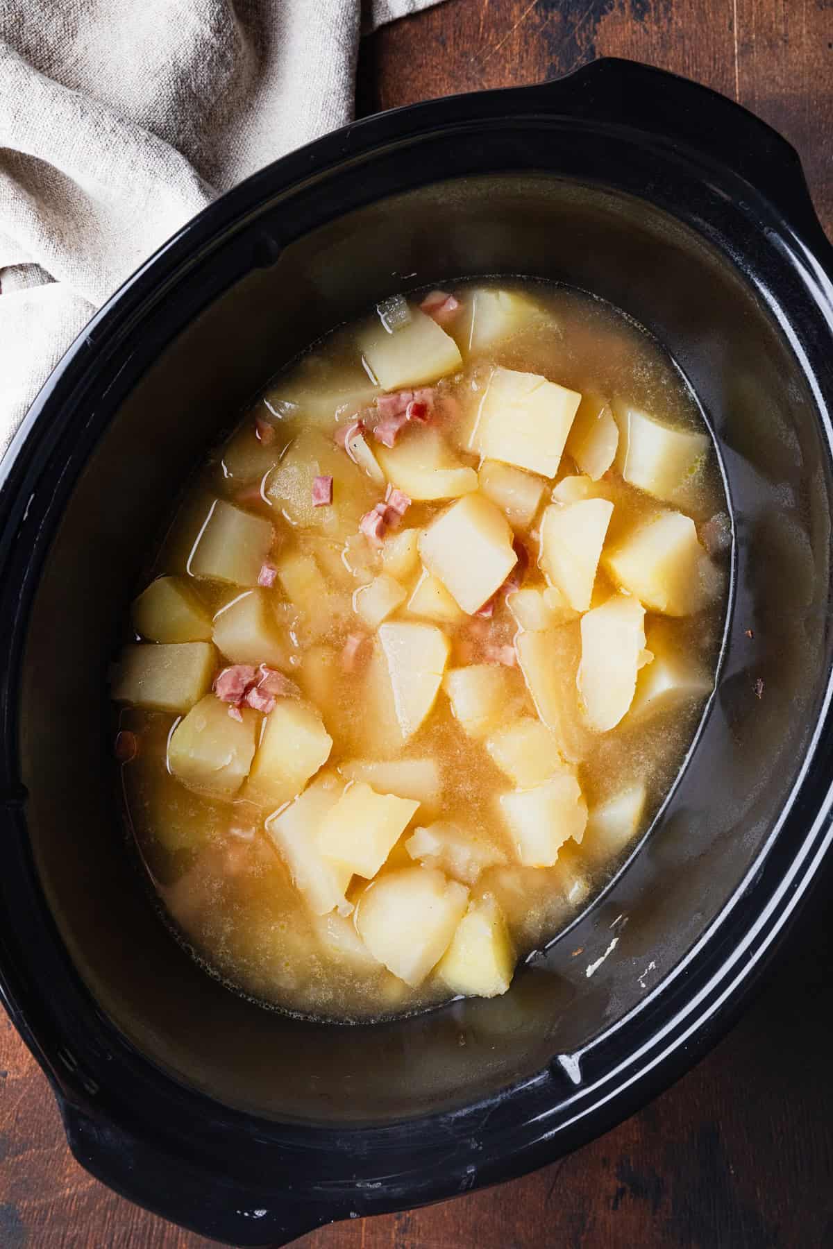 The recipe ingredients after being cooked in the crockpot.