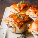 Ground beef pot pie on a plate.