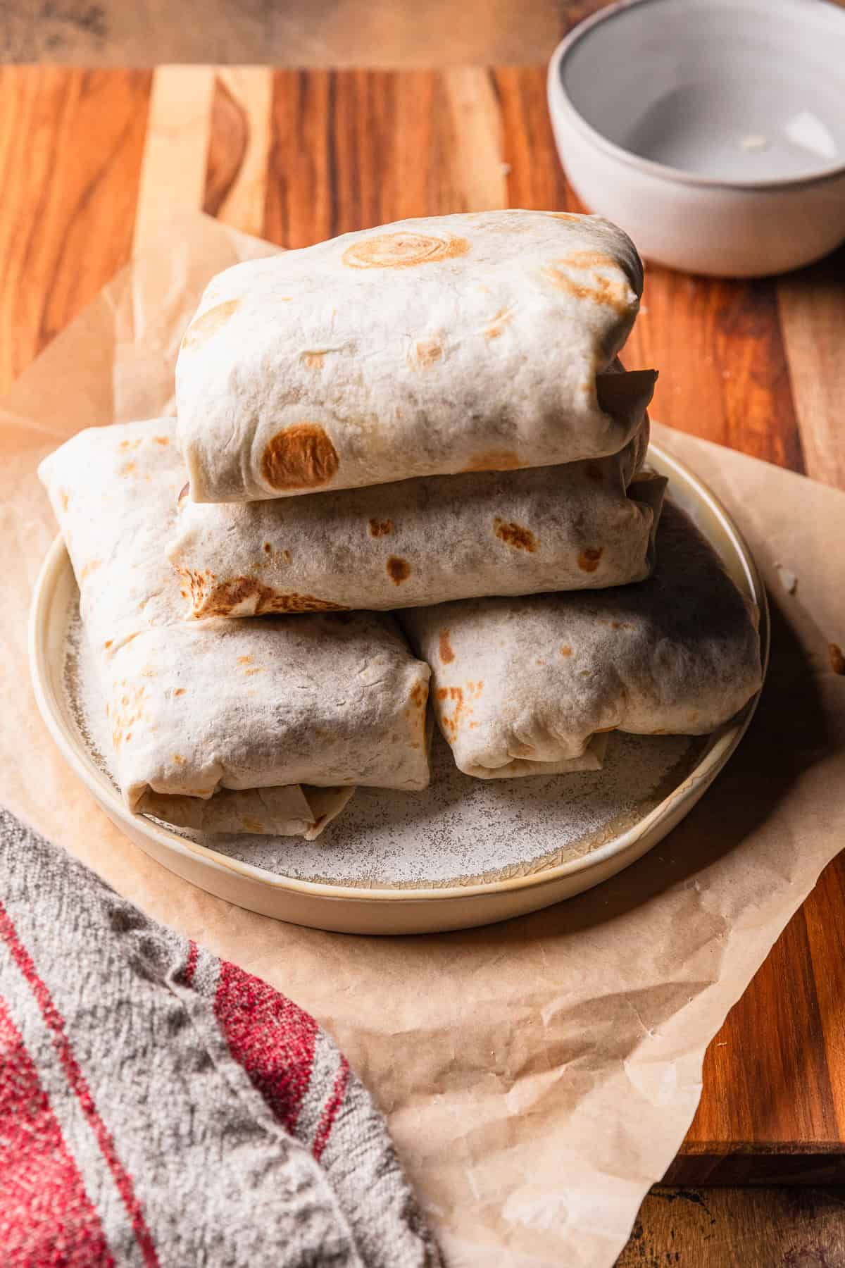 A stack of burritos.