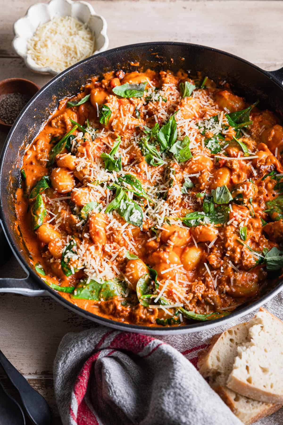 Gnocchi and sausage completed in one pan.