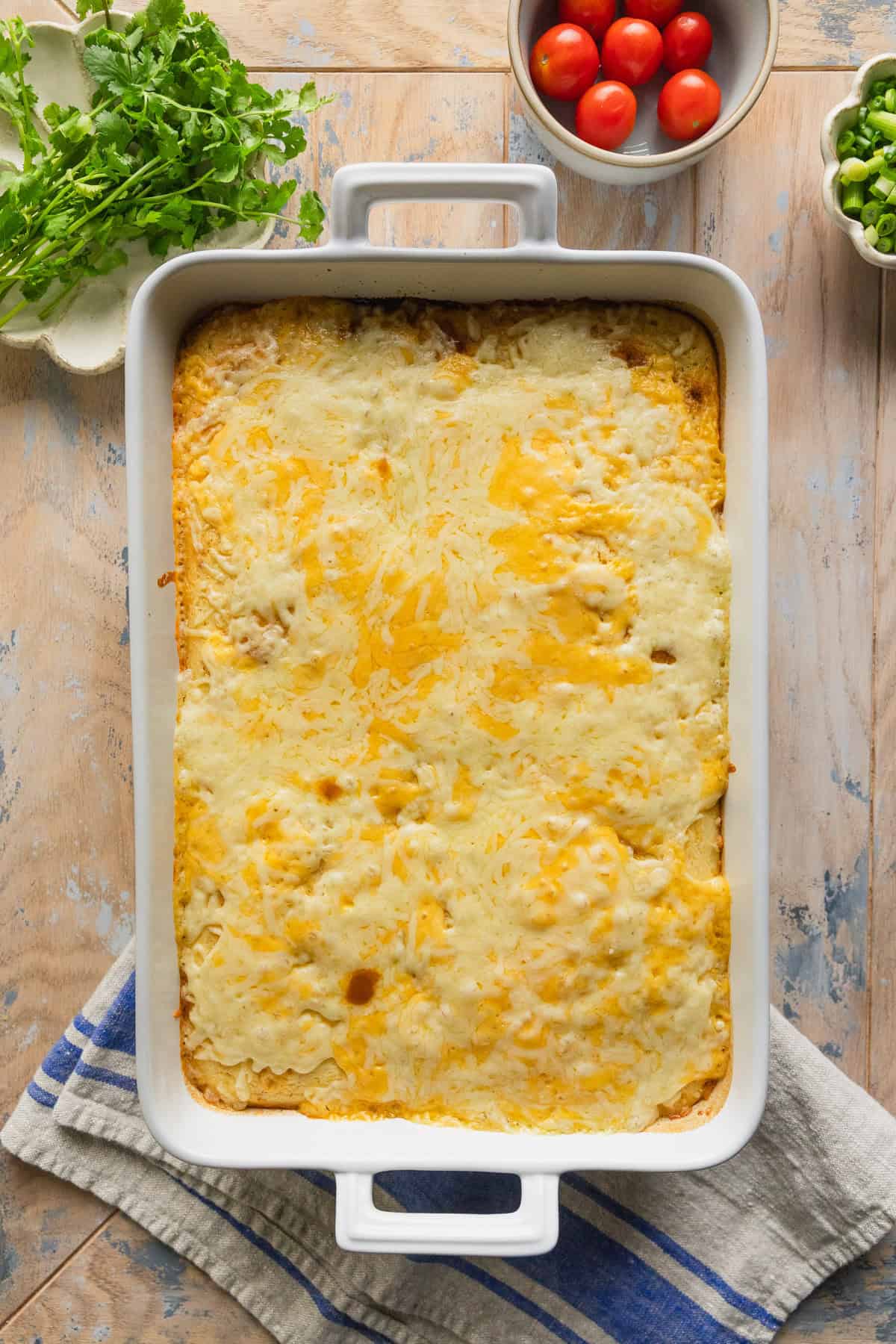 The baked casserole.