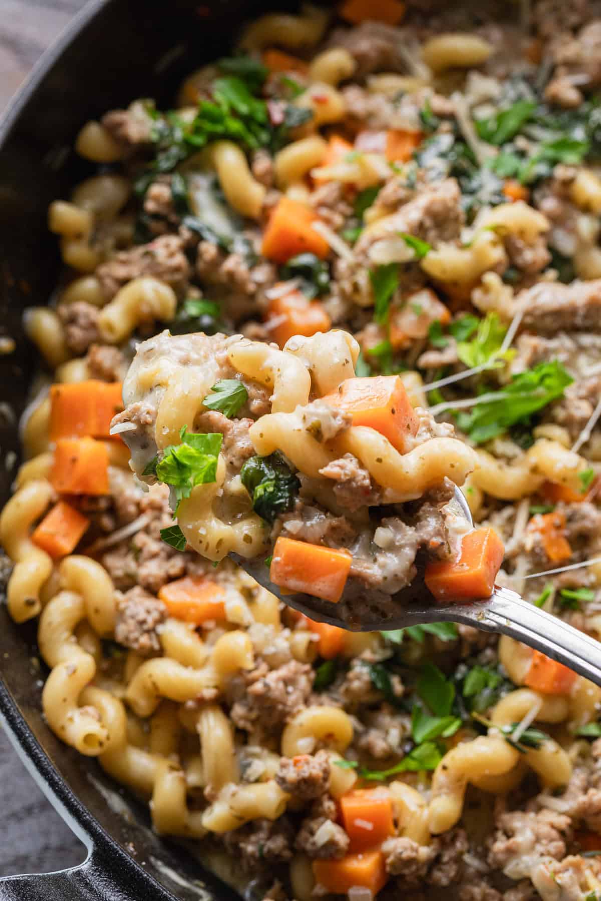 The completed ground turkey and sweet potato recipe.