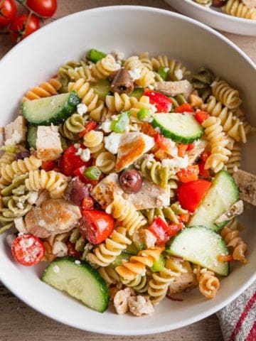 Greek chicken pasta salad.